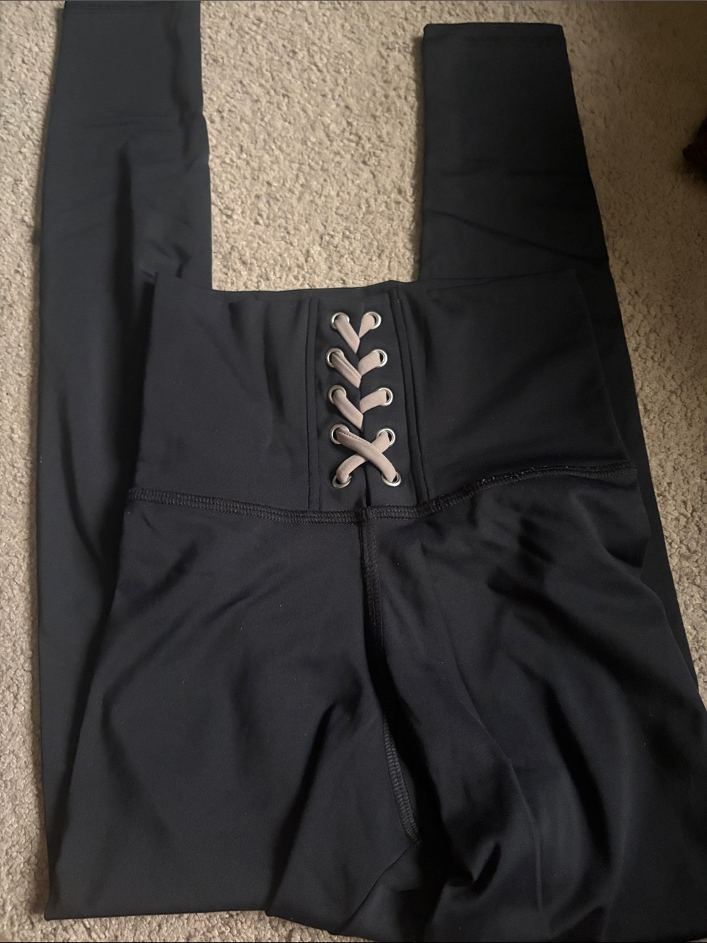 High-Rise Black Lace-Up Leggings